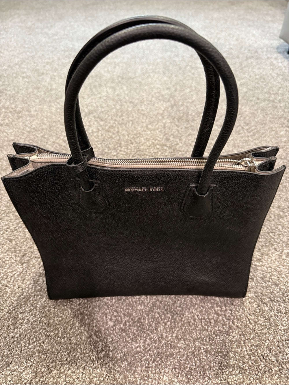 Michael Kors Black Leather Tote with Silver Hardware